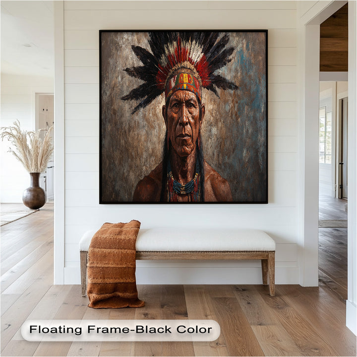 Echo of the Ancestors – Native Warrior Portrait Oil Painting