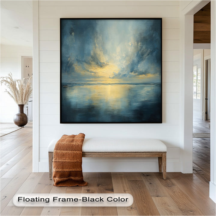 Ideal for modern or minimalist spaces, this seascape brings the beauty of dawn and the stillness of the sea into your home.