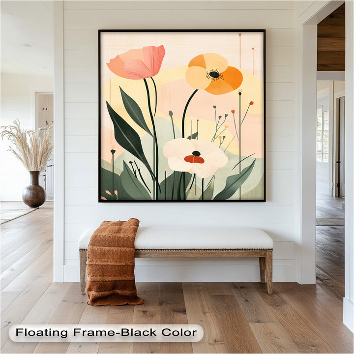 Sonnengeküsstes Trio – Minimalistisches florales Ölgemälde