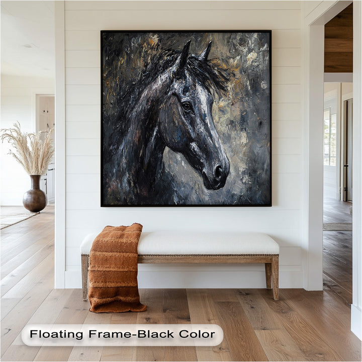 Black Horse Portrait - Animal Oil Painting