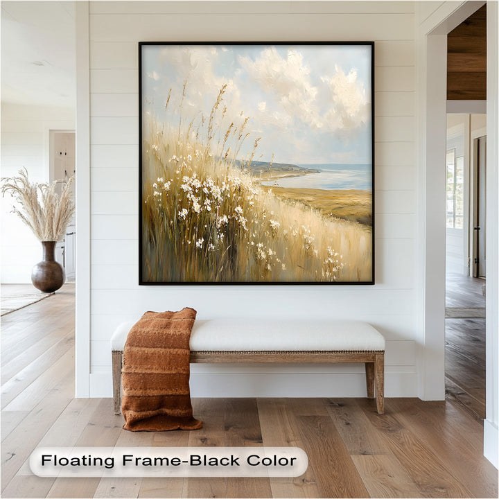 Wildflower Field Landscape – Serene Coastal Oil Painting