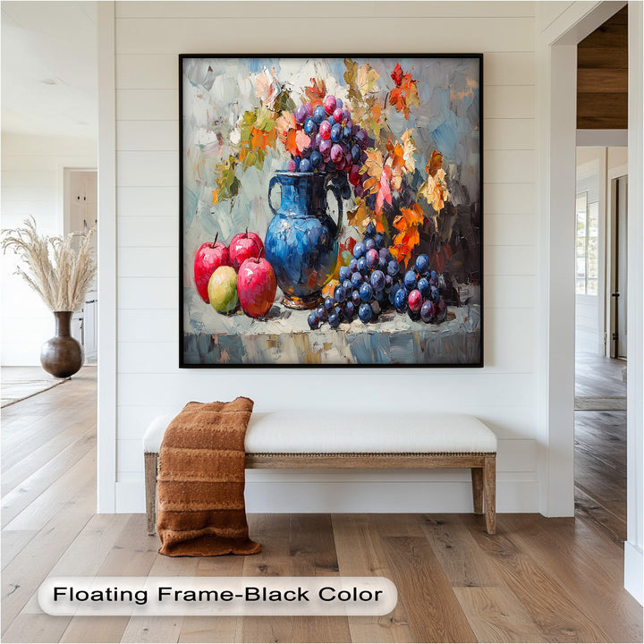 Fall Apple & Floral Still Life – Rustic Autumn Decor Oil Painting