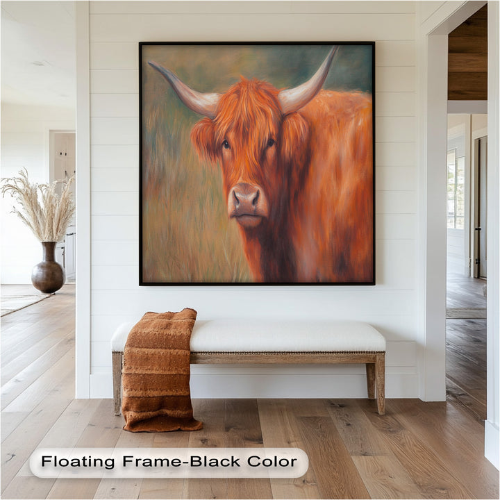 Highland Cow Oil Painting – Warm Animal Wall Art