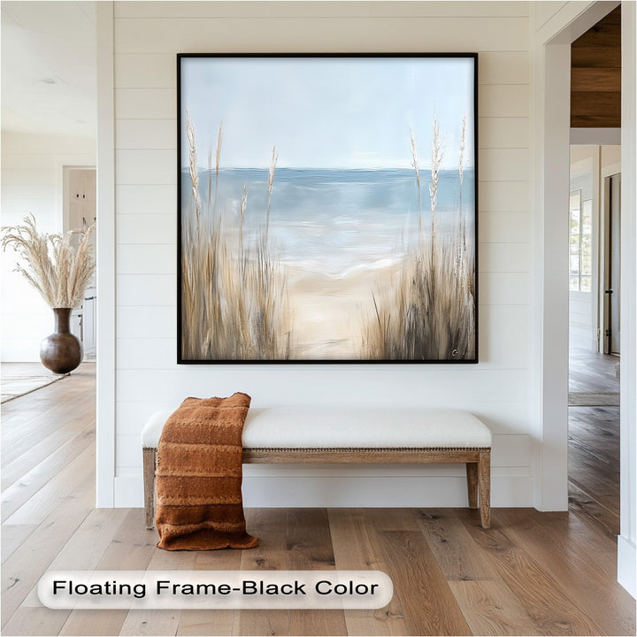 A soothing tribute to ocean serenity, this painting captures the timeless beauty of sandy shores and gentle waves.