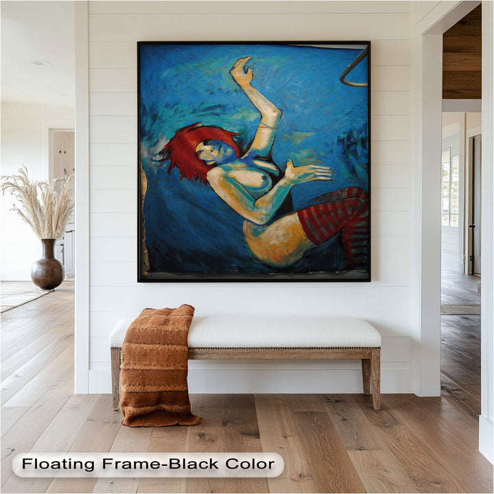Descent in Blue – Expressionist Female Nude Picasso Oil Painting