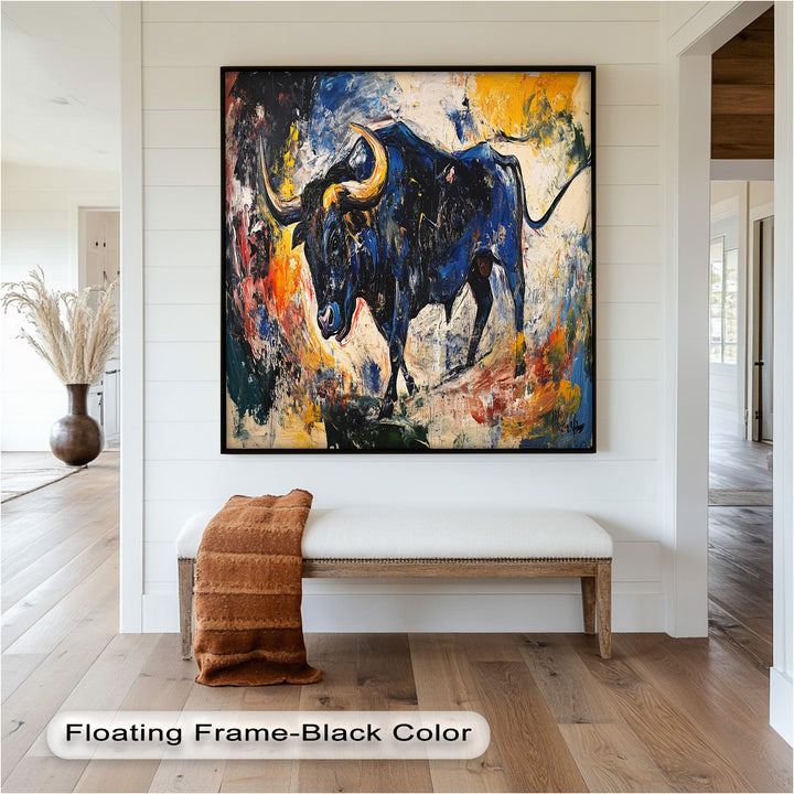 Power in Motion – Expressionist Bull Oil Painting