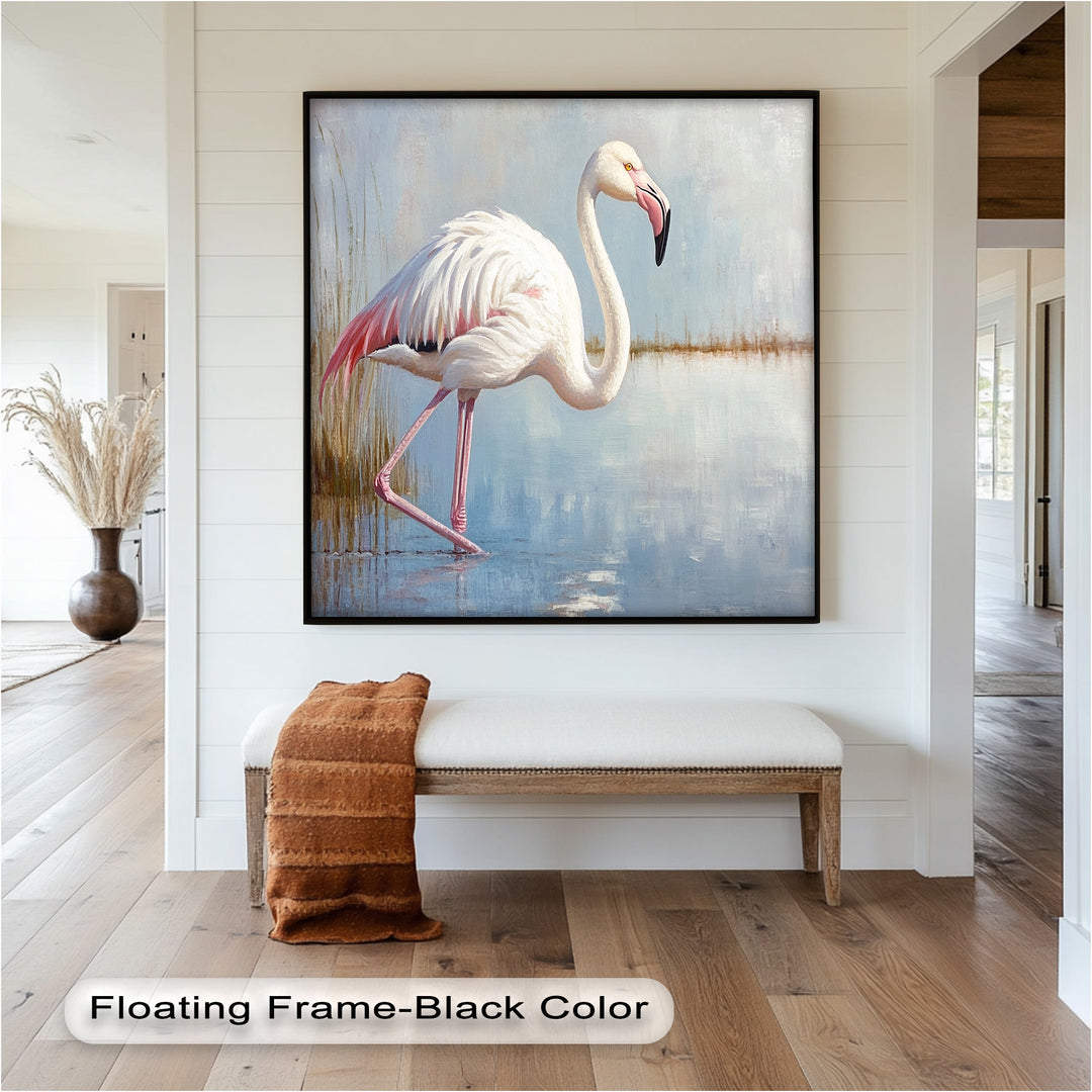 Graceful Flamingo in Shallow Water – Animal Oil Painting