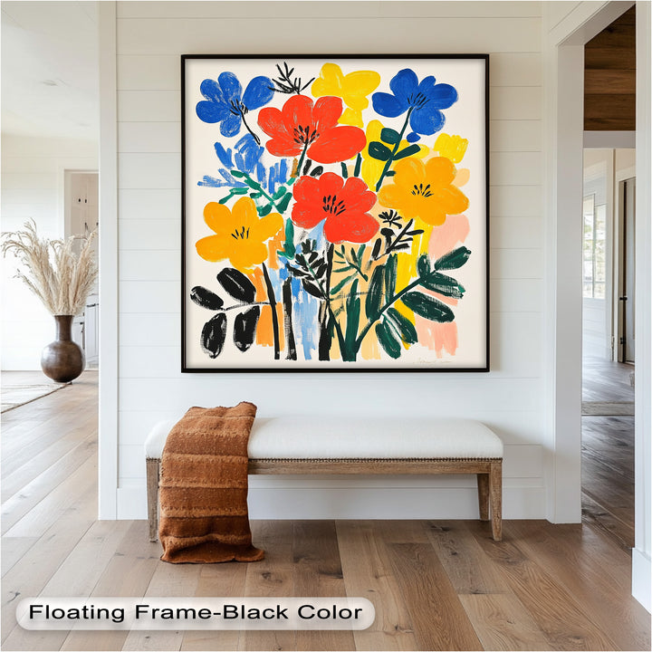 Fröhlicher wilder Garten – Fauvistisches Boho-Blumen-Ölgemälde