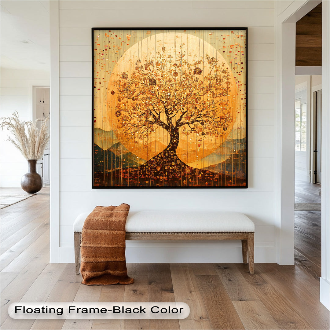 Tree of Light – Radiant Abstract Golden Tree Oil Painting