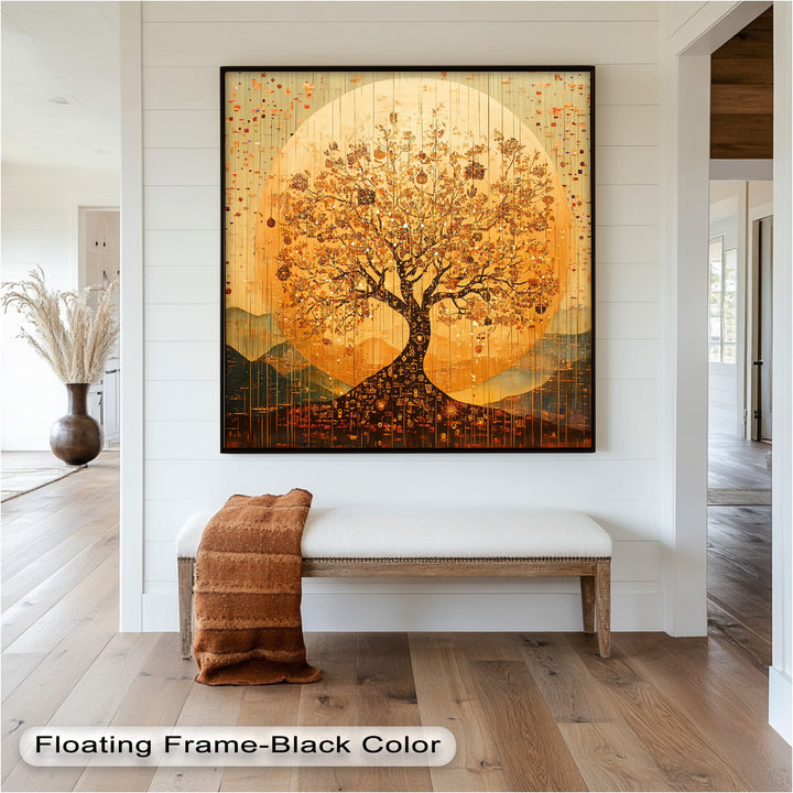 Tree of Light – Radiant Abstract Golden Tree Oil Painting
