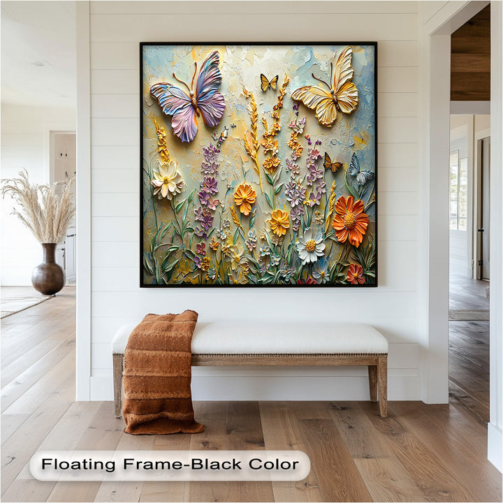 Abstract Floral Butterflies – Modern Oil Painting