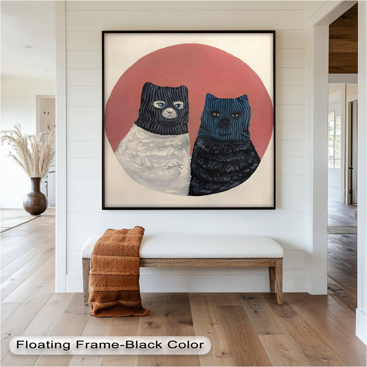 Masked Companions – Contemporary Cat Oil Painting
