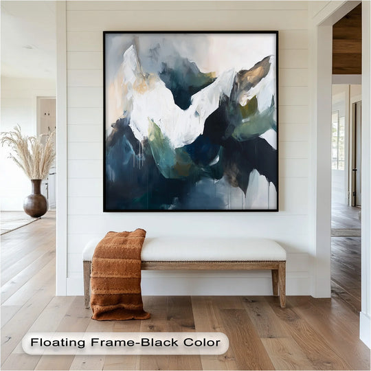 The stillness of this mountain scene evokes quiet contemplation with its bold shadows and calming composition, enhanced by this abstract oil painting home decor.