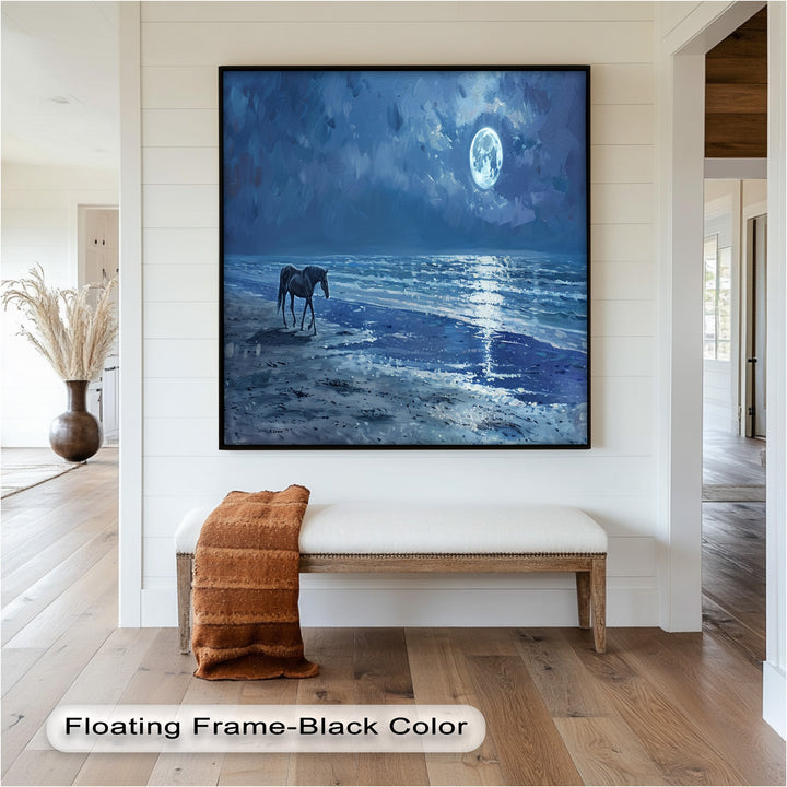 Moonlight & Horse – Serene Nighttime Oil Painting