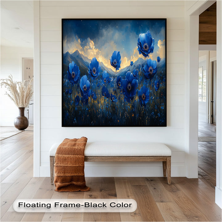 Blue Poppies Beneath a Twilight Sky - Flower Oil Painting