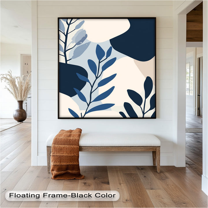 Indigo Serenity – Minimalist Botanical Oil Painting