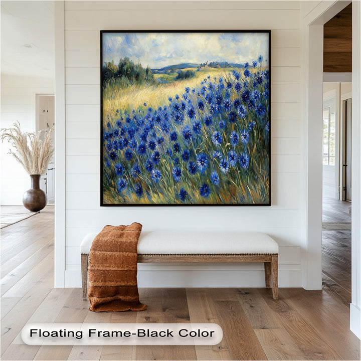 Golden Fields and Blue Cornflowers – Impressionist Meadow Scene Oil Painting
