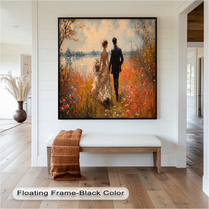 A Walk to Remember – Impressionist Couple in Blooming Field Oil Painting