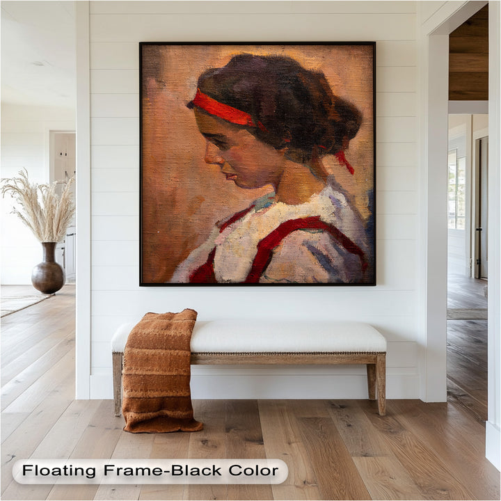 Side Portrait of a Young Woman in Red Ribbon - Picasso Oil Painting
