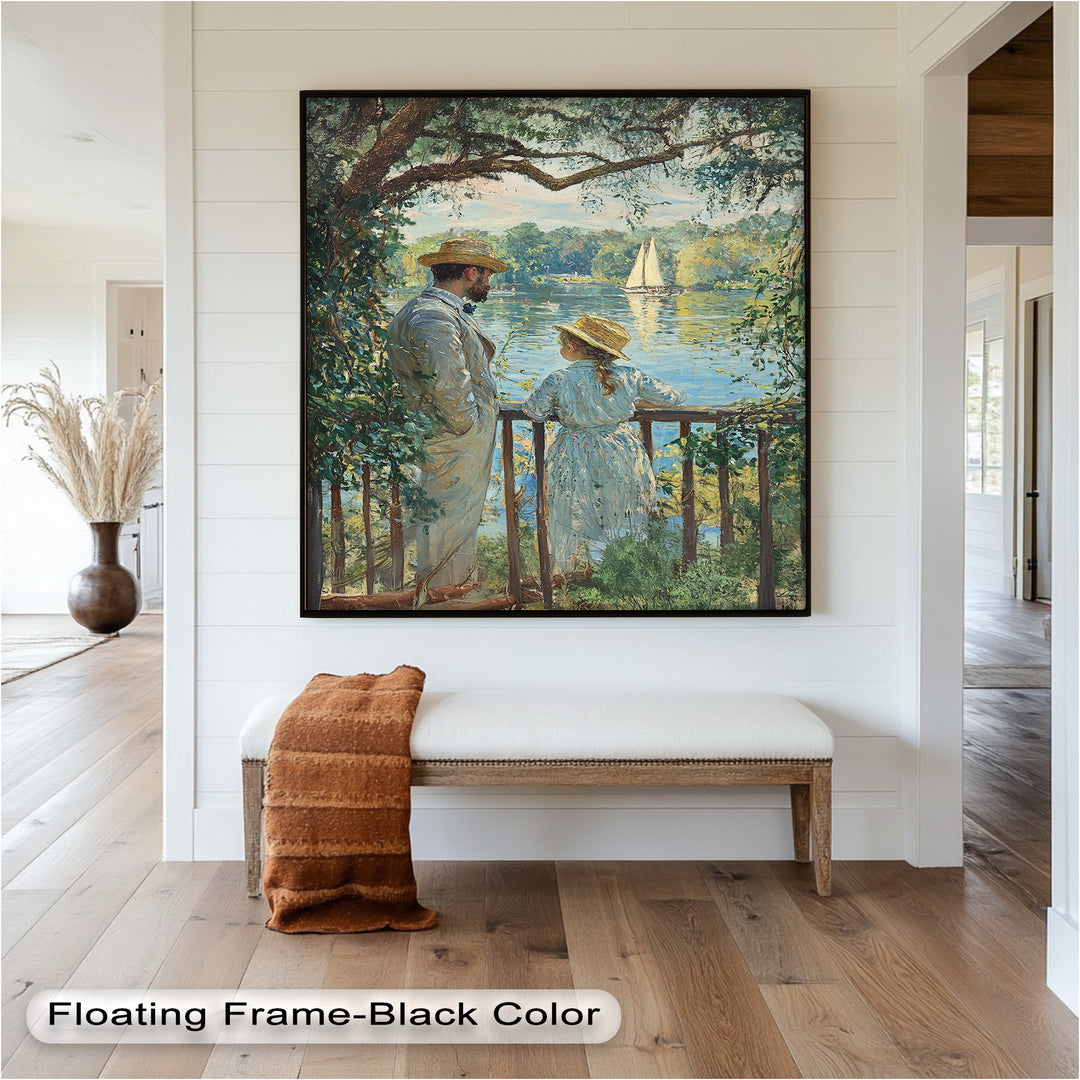 Father and Daughter by the Lake - Impressionist Oil Painting