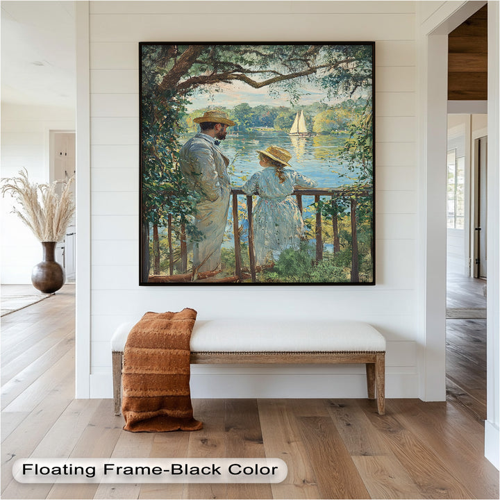 Father and Daughter by the Lake - Impressionist Oil Painting