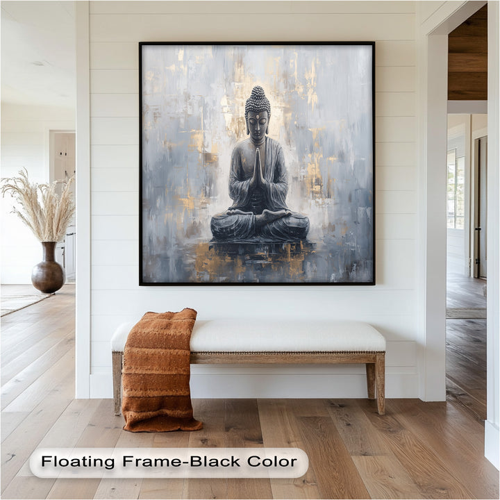 Graue Buddha-Meditationswandkunst – Religiöses Ölgemälde