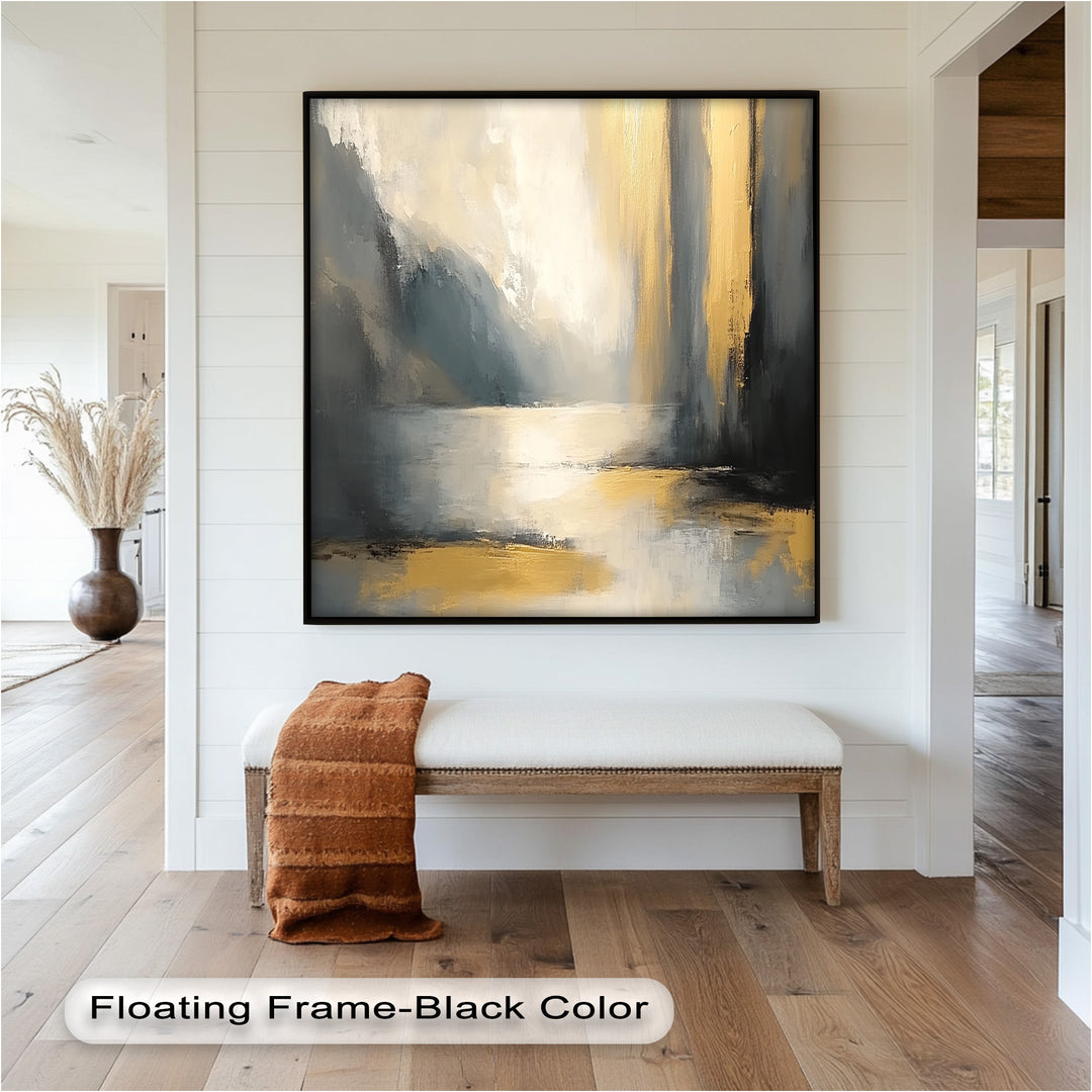 Serene Waterfall Abstract – Neutral Modern Oil Painting