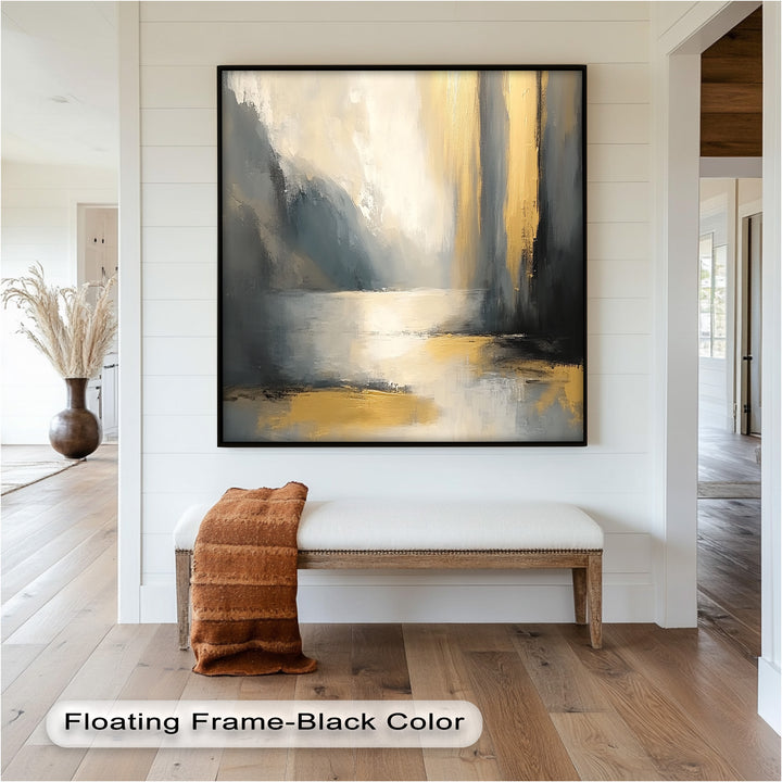 Serene Waterfall Abstract – Neutral Modern Oil Painting