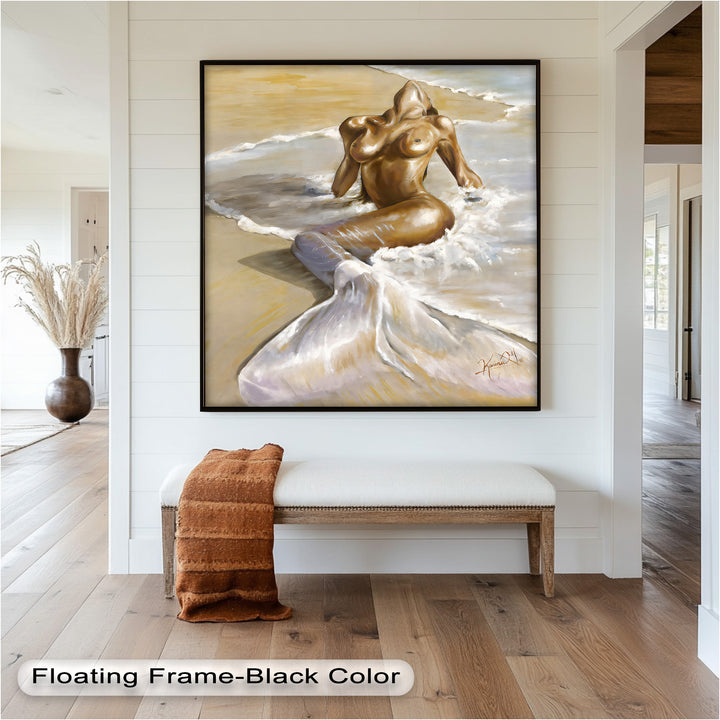 Golden Tide – Sensual Mermaid Oil Painting