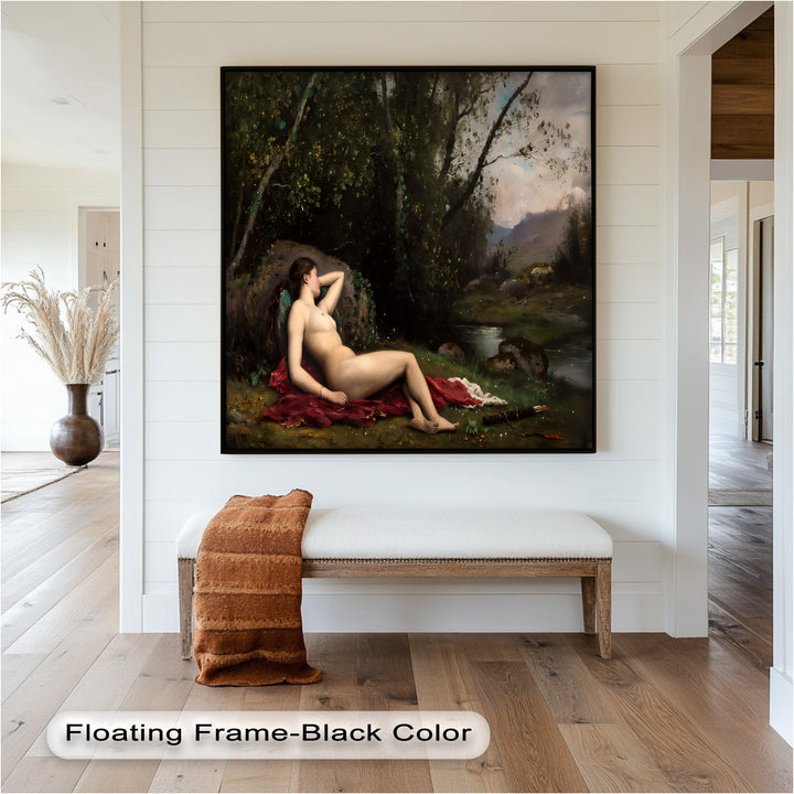 Reclining Diana – Classical Goddess in Nature Renaissance Oil Painting