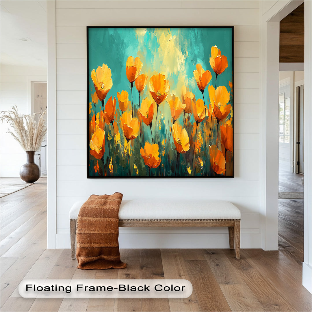 Leuchtend orangefarbene Mohnblumen-Wandkunst – Blumen-Ölgemälde