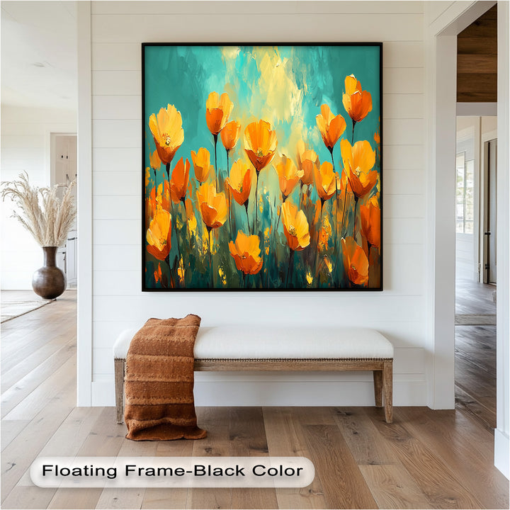 Leuchtend orangefarbene Mohnblumen-Wandkunst – Blumen-Ölgemälde