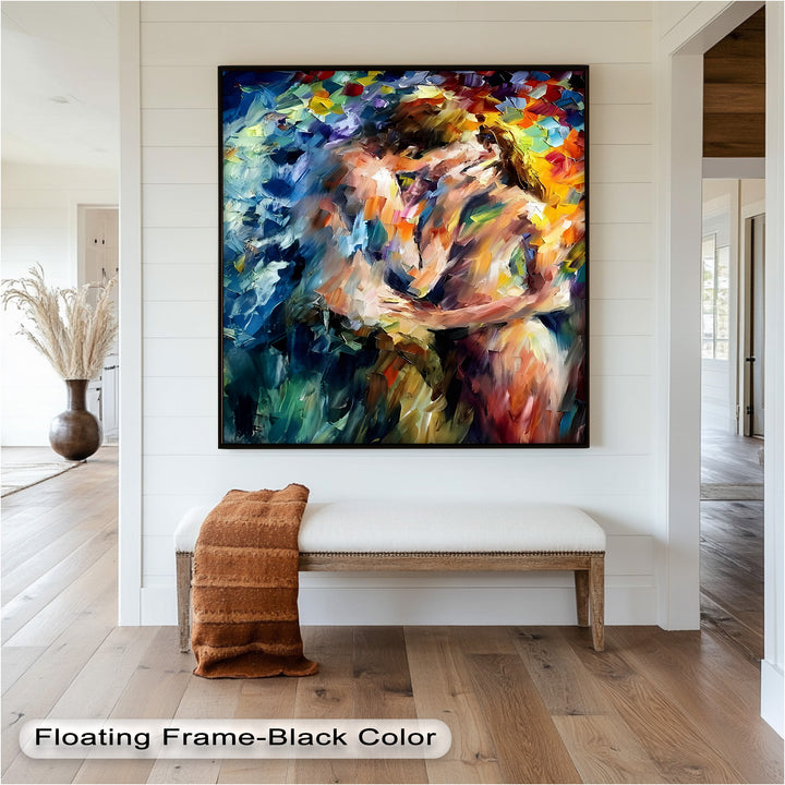 Ethereal Embrace – Abstract Lovers in a Burst of Color Oil Painting