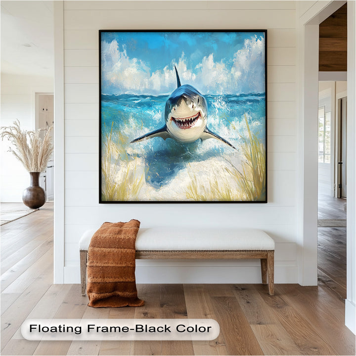 Smiling Shark by the Shore – Animal Oil Painting