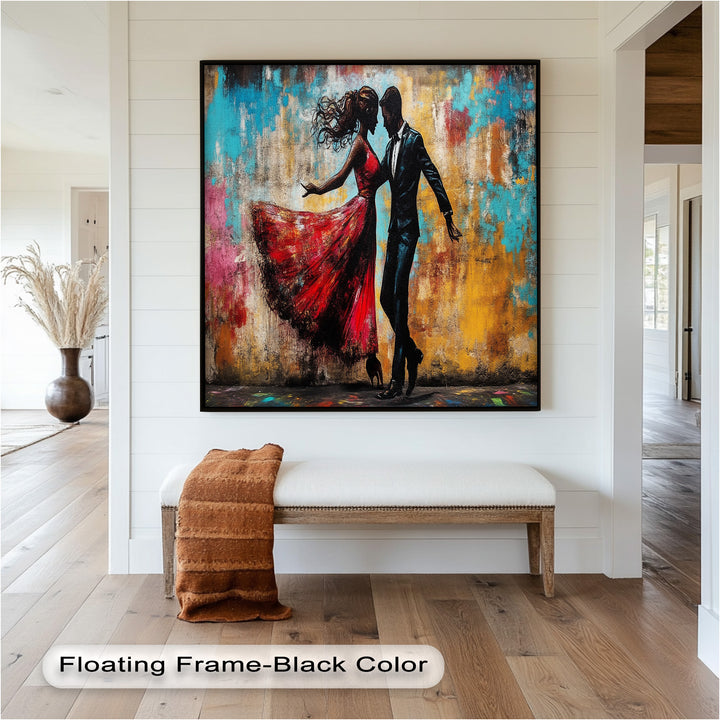 Whirl of Passion – Dancing Lovers in Red Love Oil Painting