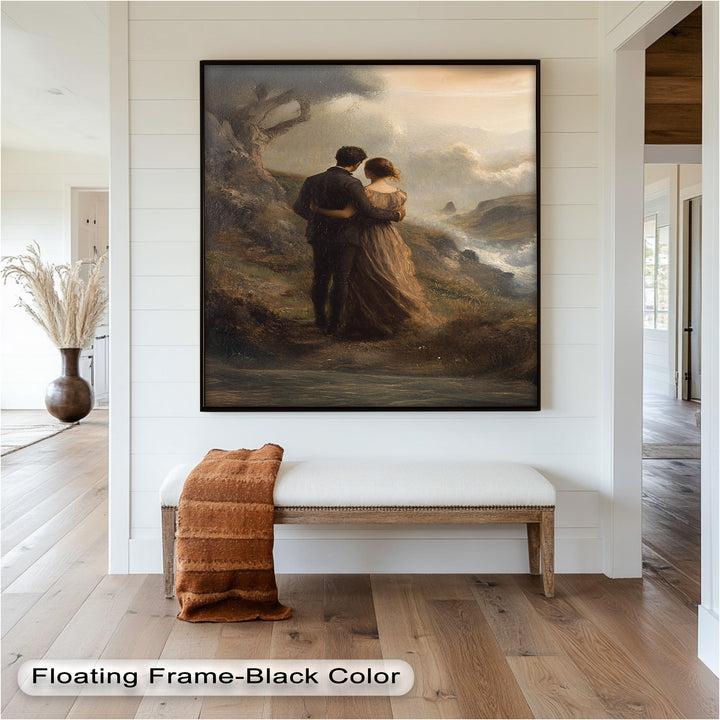 Embrace on the Cliffside – Oil Painting of Lovers in Nature