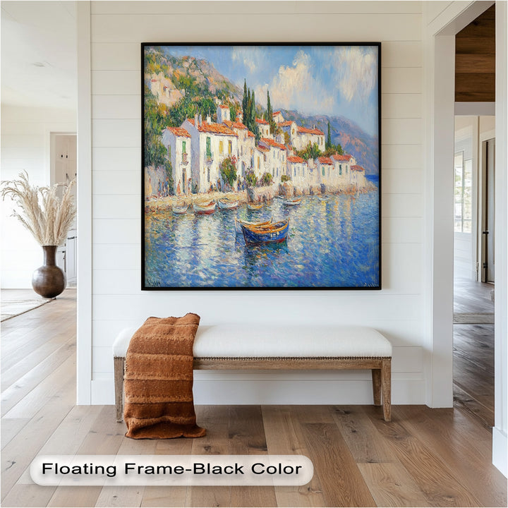 Sunlit Mediterranean Village – Coastal Impressionist Oil Painting