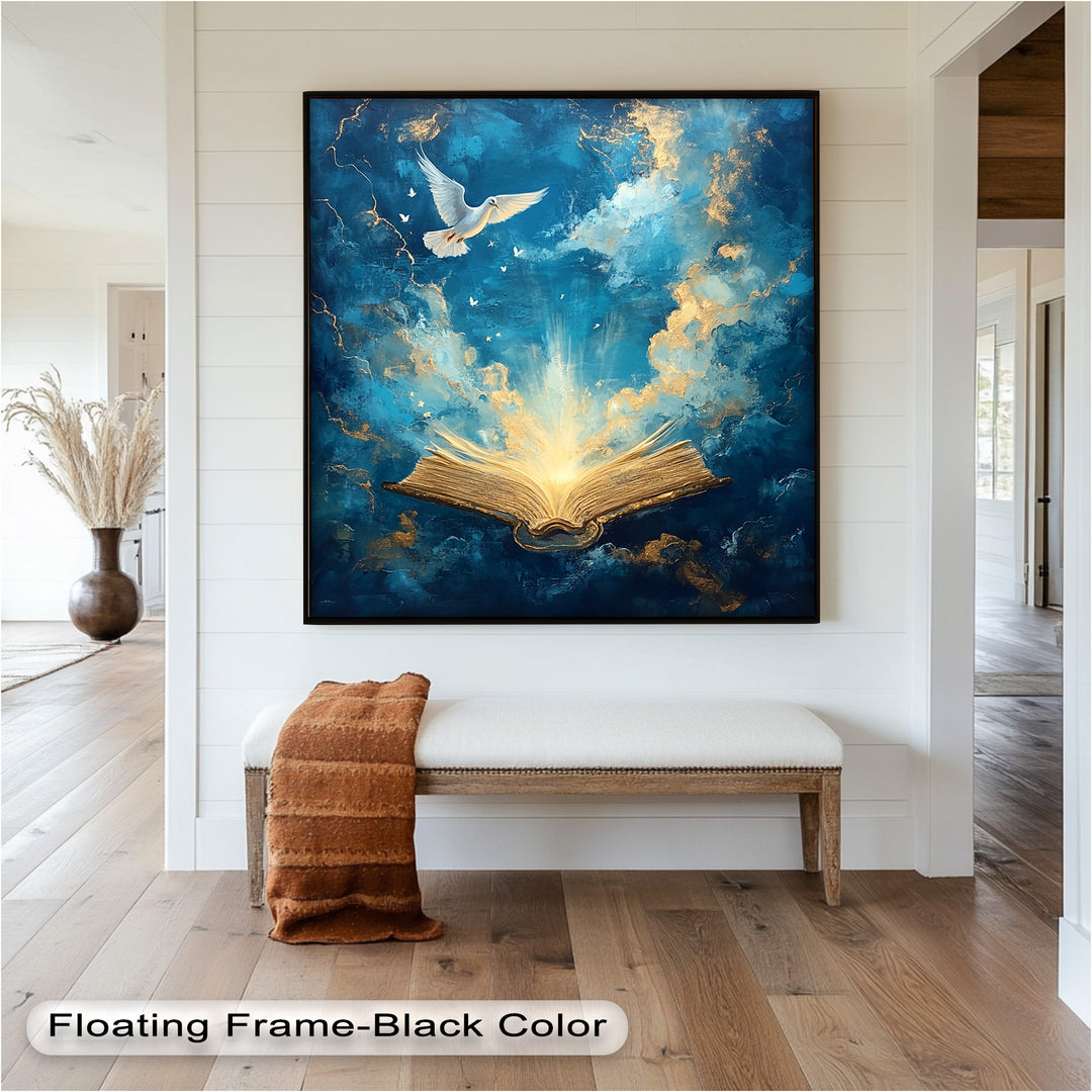 Illuminated Bible with Dove - Christian Oil Painting