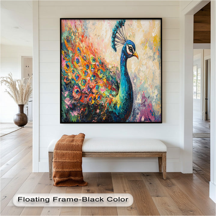 Peacock in Blooming Hues - Animal Oil Painting