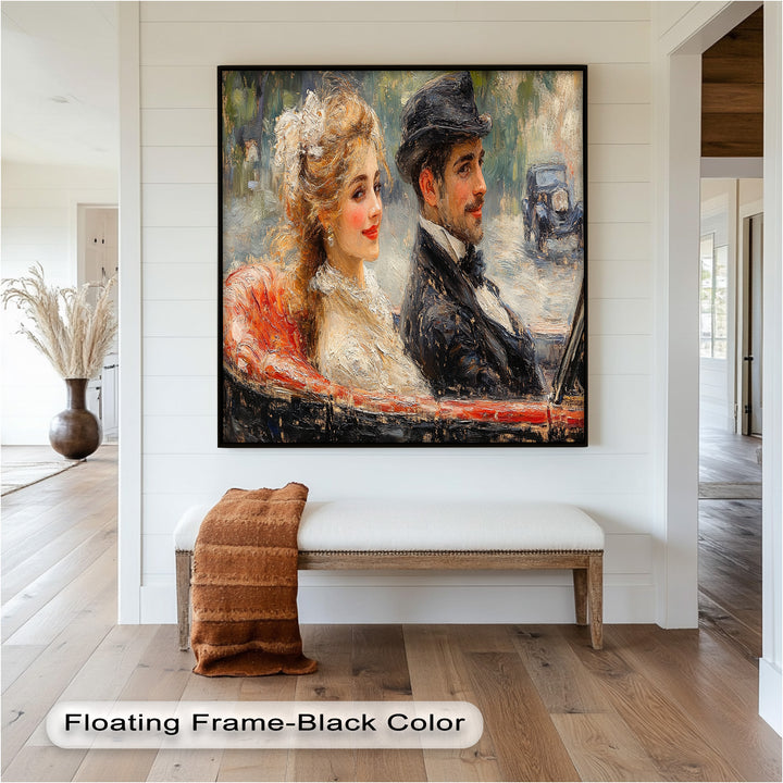 Charming Couple in a Vintage Car – Impressionist Oil Painting