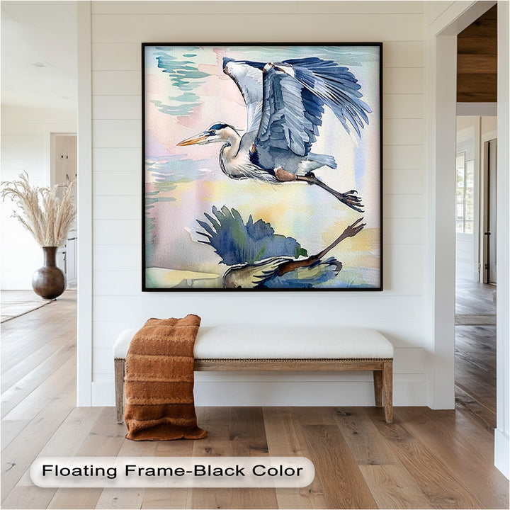 Flying Heron Bird Wall Art – Elegant Nature Oil Painting