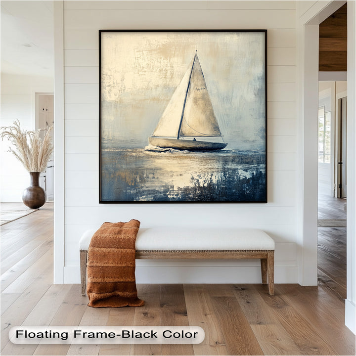 Golden Sail – Minimalistisches Ölgemälde „Boot auf See“