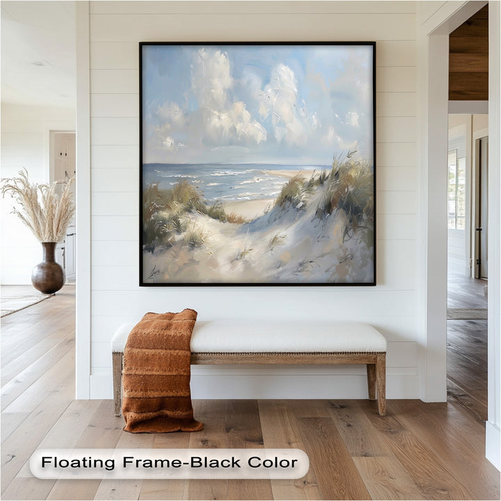 White Sand Beach Sandy Path Landscape – Coastal Oil Painting