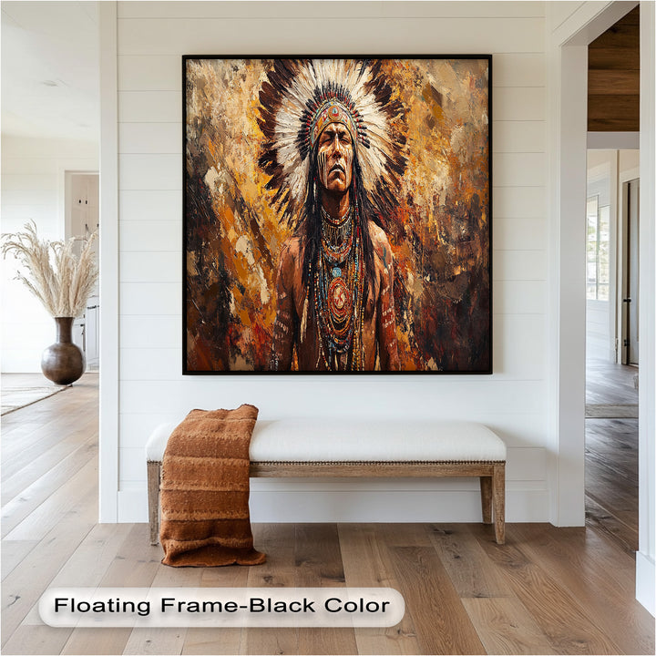 Sacred Flame – Tribal Warrior Portrait Oil Painting