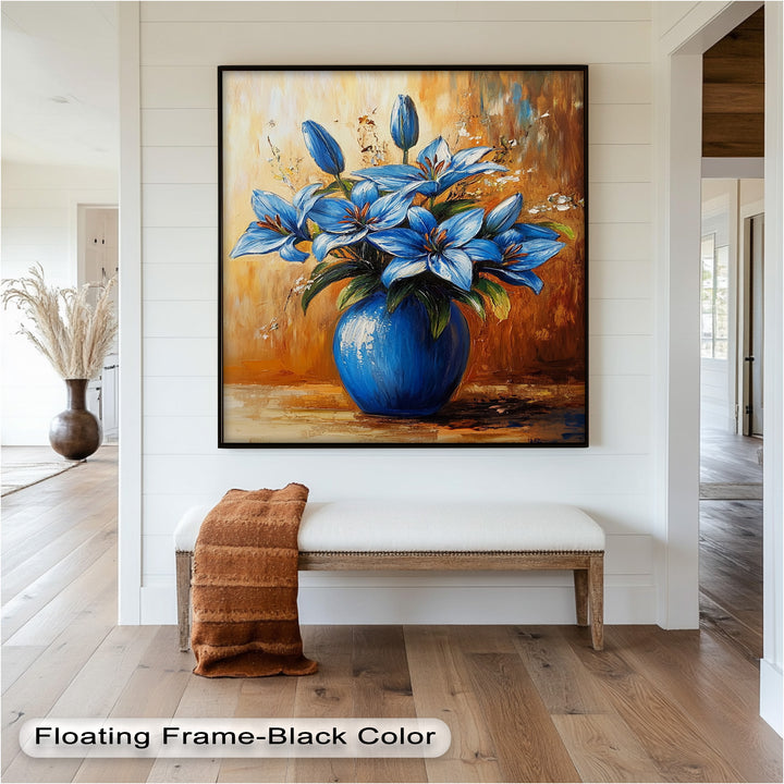 Azure Blossoms in a Blue Vase – Flower Oil Painting