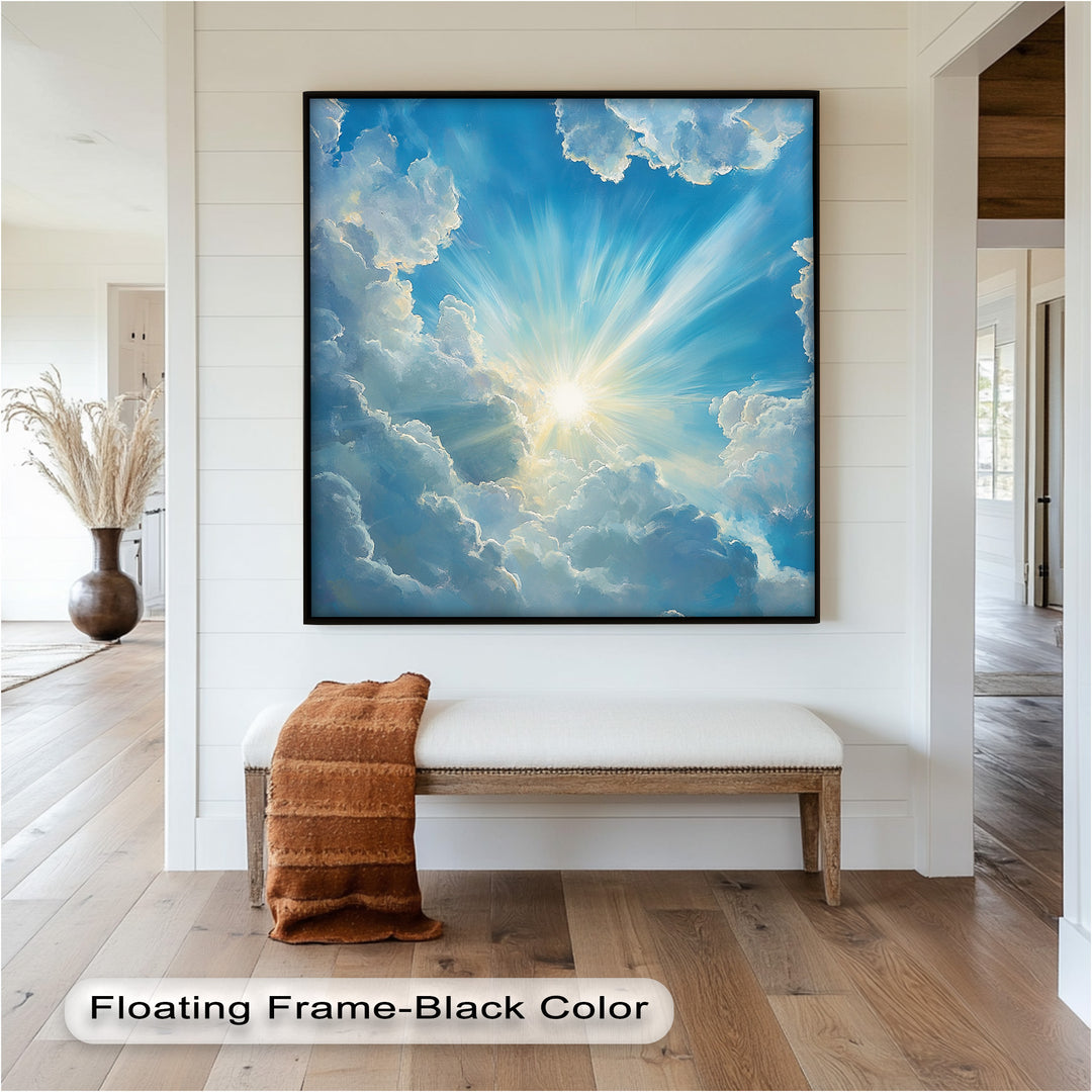 Heavenly Clouds and Radiant Sun – Luminous Sky Oil Painting