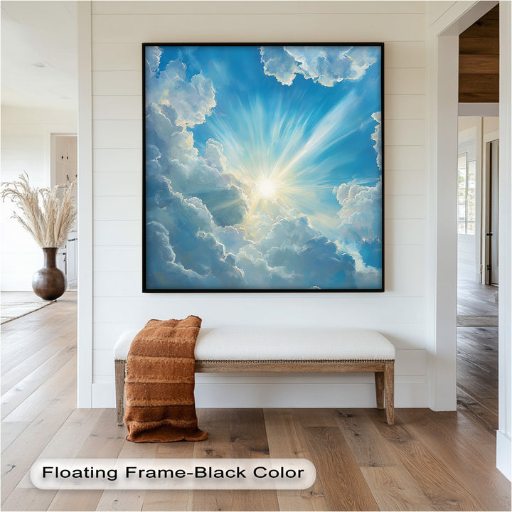 Heavenly Clouds and Radiant Sun – Luminous Sky Oil Painting