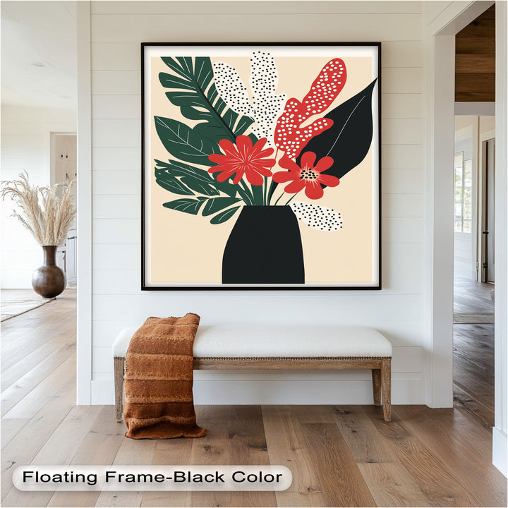 Purpurrote Blüte in monochromer Vase – Modernes florales Ölgemälde