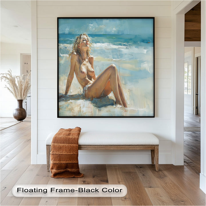 Sun-Kissed Serenity – Beachside Nude Figurative Oil Painting