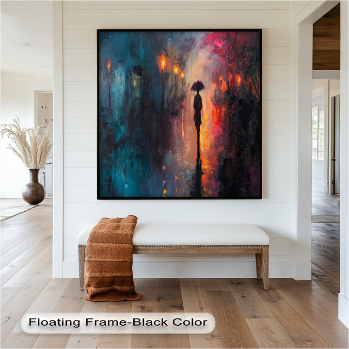Evening Solitude – Romantic Rainy Stroll Love Oil Painting